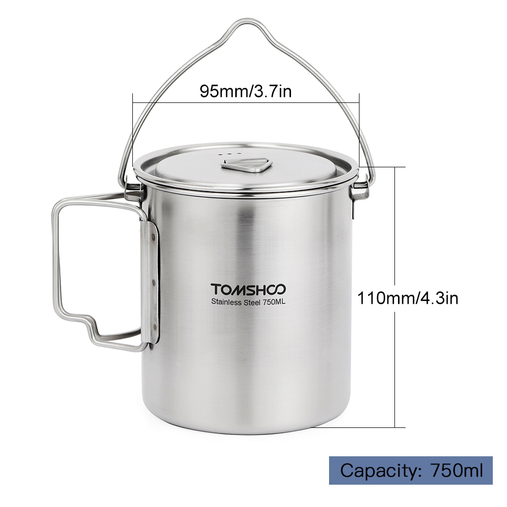TOMSHOO 750 мл портативная кру – обзор и цена Camping Cooking Pot With Lid