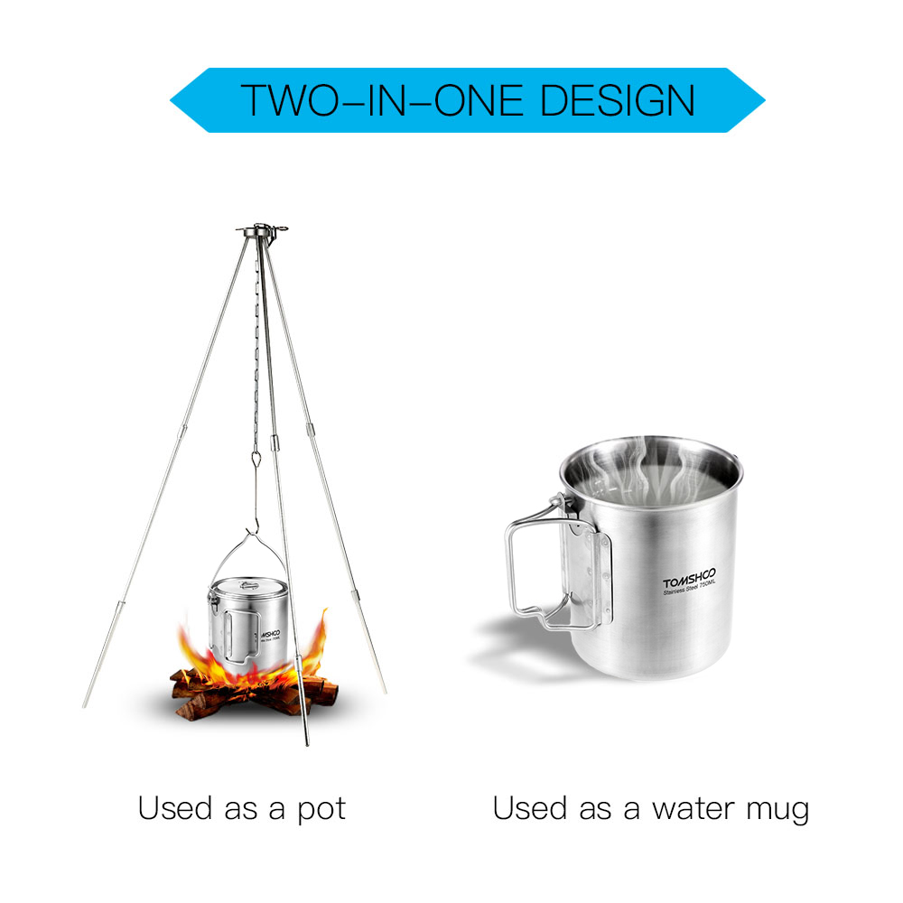 TOMSHOO 750 мл портативная кру – обзор и цена Camping Cooking Pot With Lid