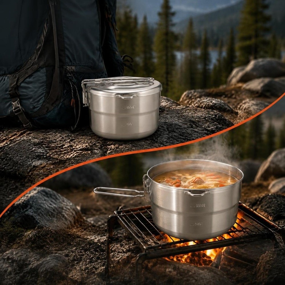Портативная походная кастрюля  – обзор и цена Camping Cooking Pot With Lid