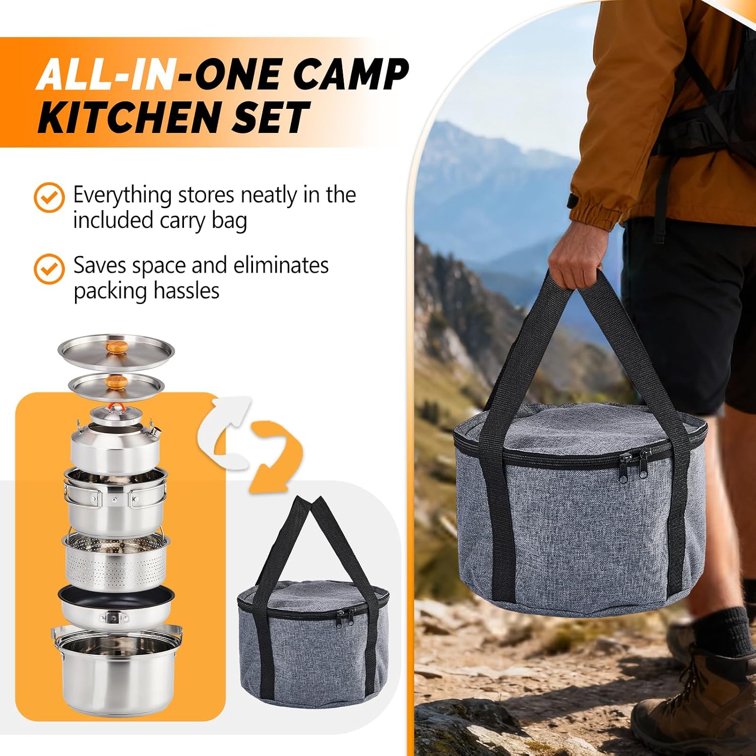 Набор посуды из 6 предметов, л – обзор и цена Camping Cooking Set Non Stick